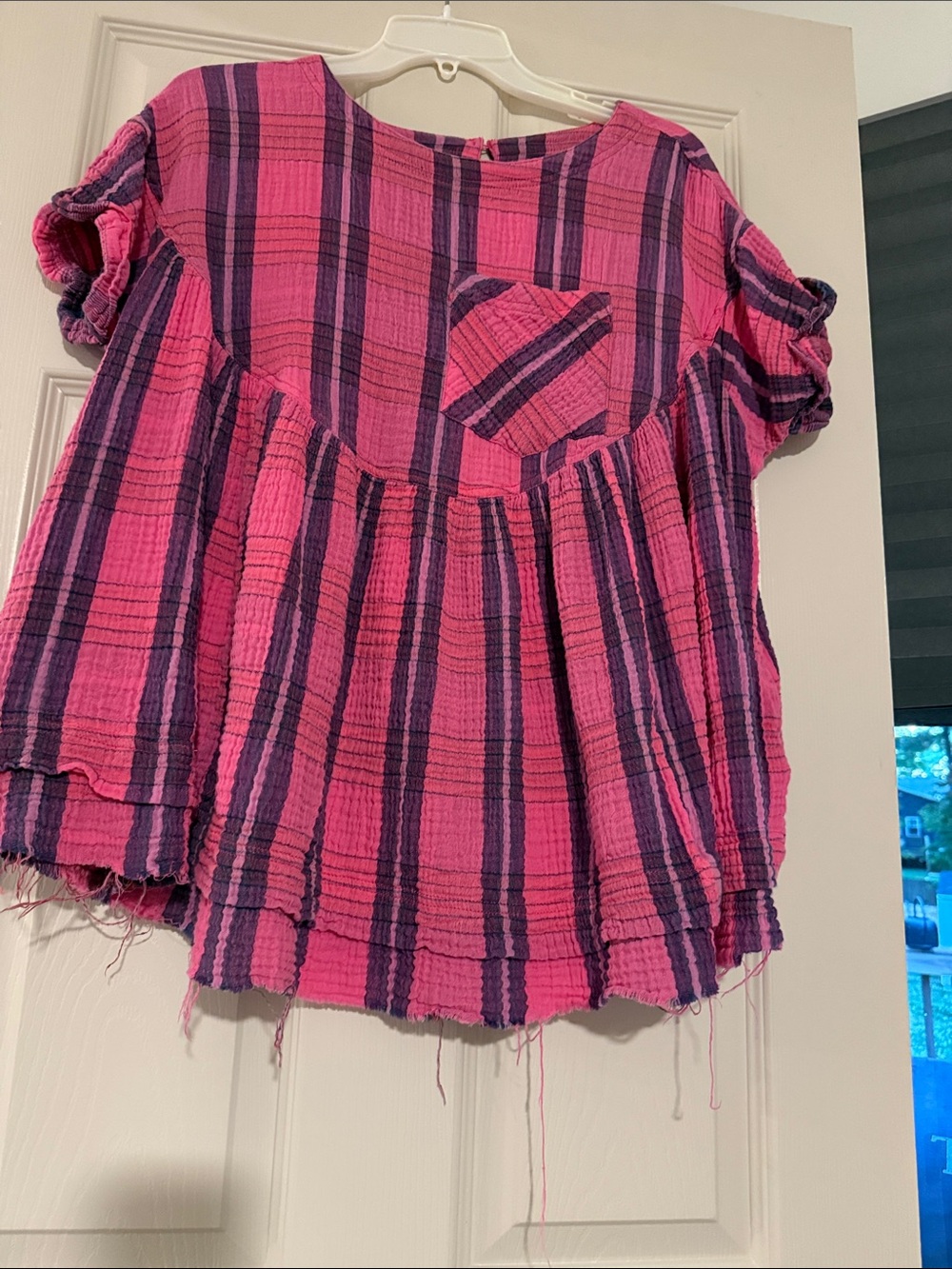 Free People Pink & Purple Striped Flutter Sleeve Top